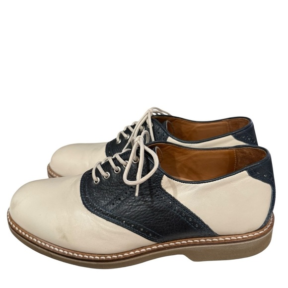 Johnston & Murphy Size 9M TwoTone Blue Cream Sheepskin Shoes Made in Brazil - Picture 2 of 10